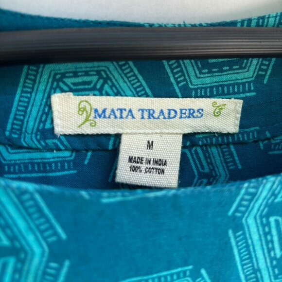 Mata Traders Dress, Sleeveless, Teal with Geometric Print, Medium, 100% Cotton - Picture 3 of 5